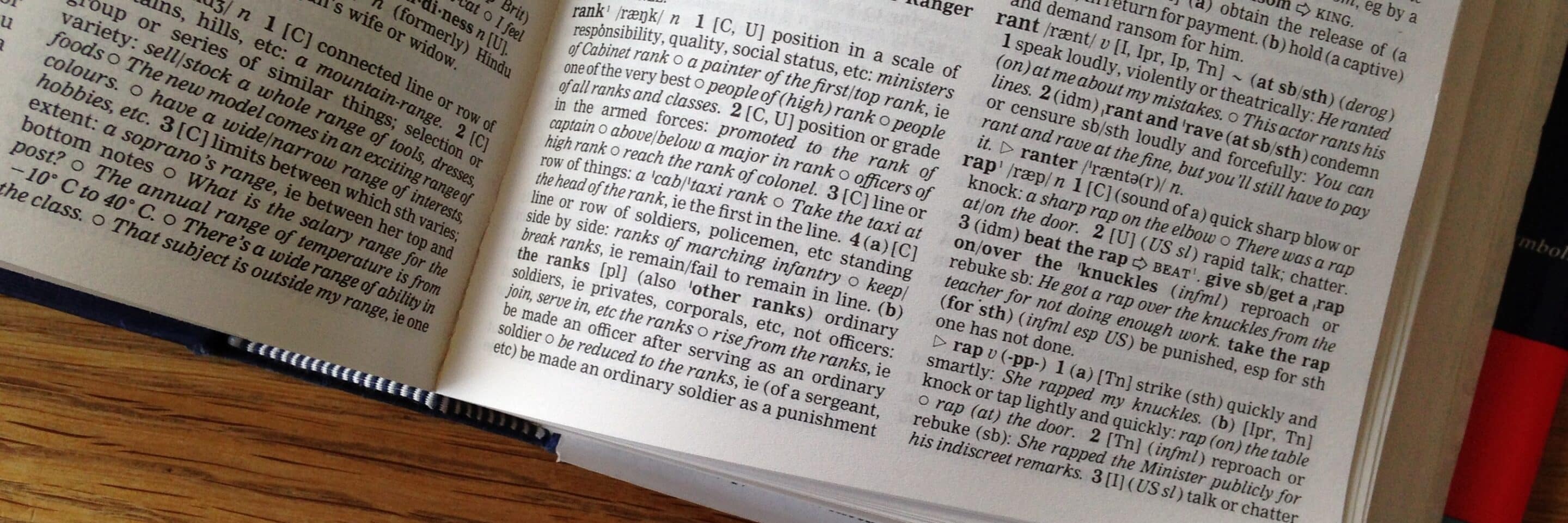 Showing a section of the definitions for "rank" relating to ranking